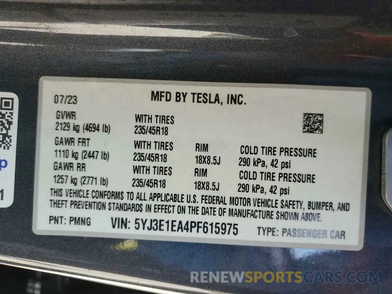 12 Photograph of a damaged car 5YJ3E1EA4PF615975 TESLA MODEL 3 2023
