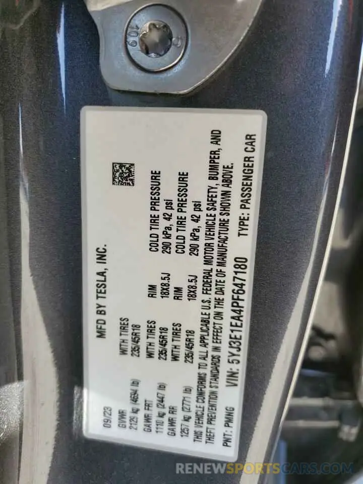 12 Photograph of a damaged car 5YJ3E1EA4PF647180 TESLA MODEL 3 2023