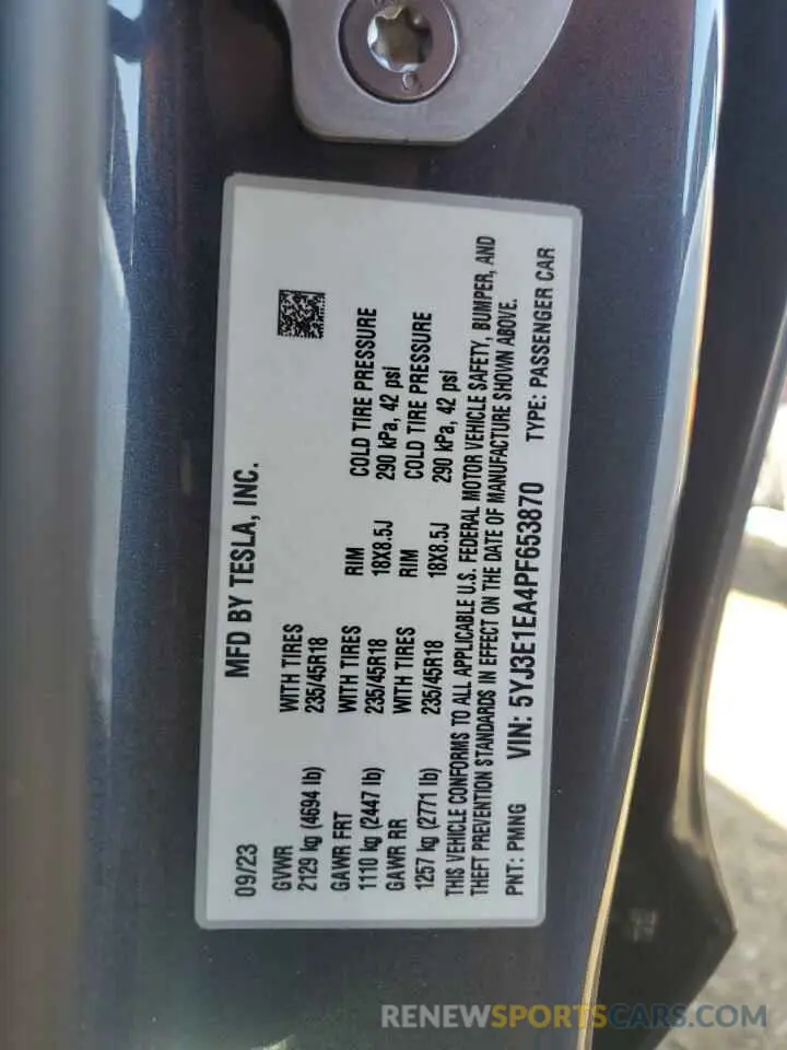 13 Photograph of a damaged car 5YJ3E1EA4PF653870 TESLA MODEL 3 2023