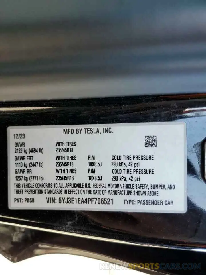 14 Photograph of a damaged car 5YJ3E1EA4PF706521 TESLA MODEL 3 2023