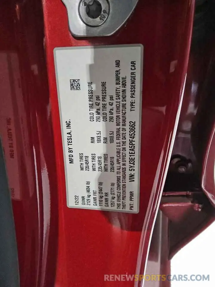 13 Photograph of a damaged car 5YJ3E1EA5PF453662 TESLA MODEL 3 2023