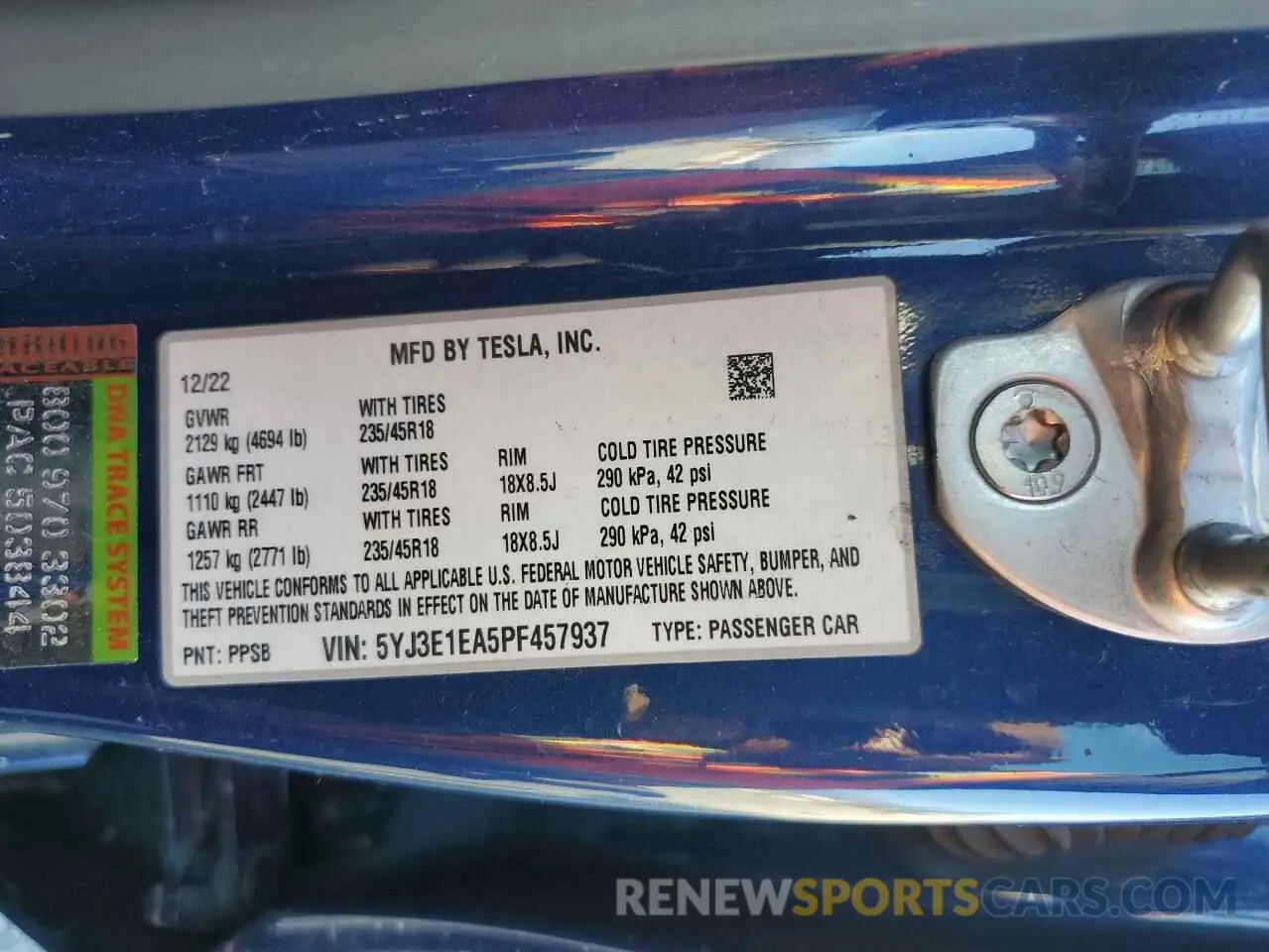 15 Photograph of a damaged car 5YJ3E1EA5PF457937 TESLA MODEL 3 2023
