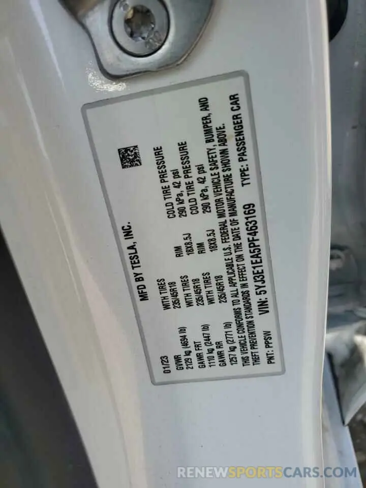 12 Photograph of a damaged car 5YJ3E1EA5PF463169 TESLA MODEL 3 2023