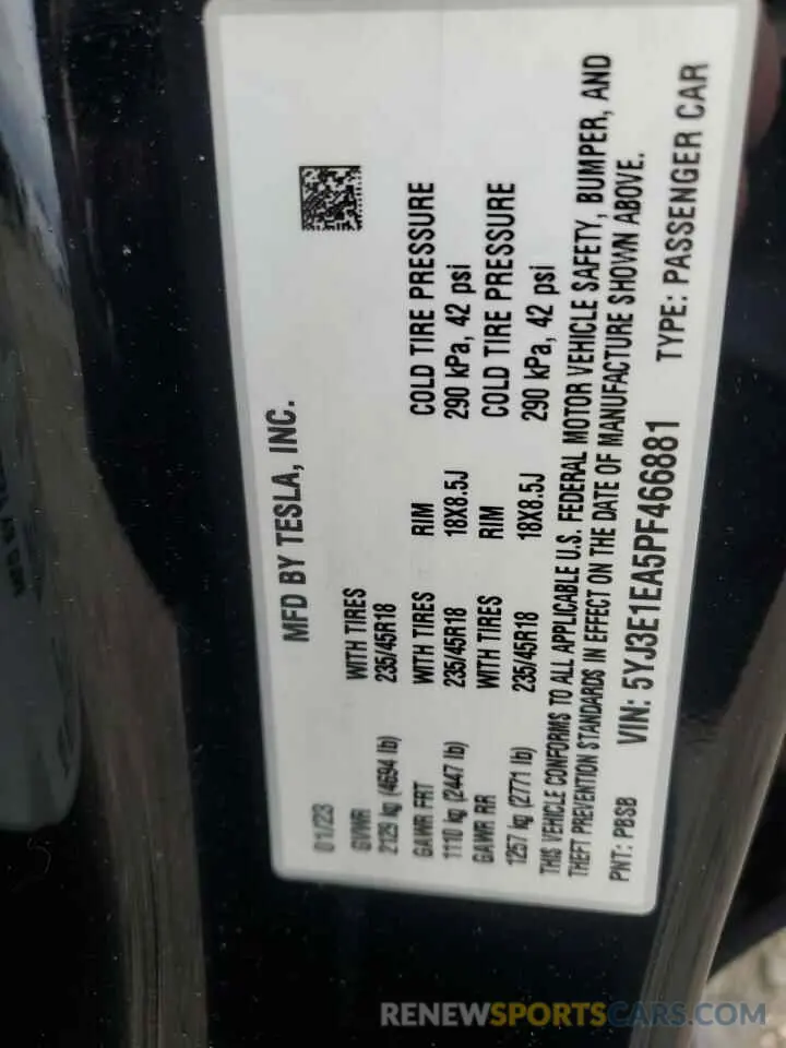 14 Photograph of a damaged car 5YJ3E1EA5PF466881 TESLA MODEL 3 2023
