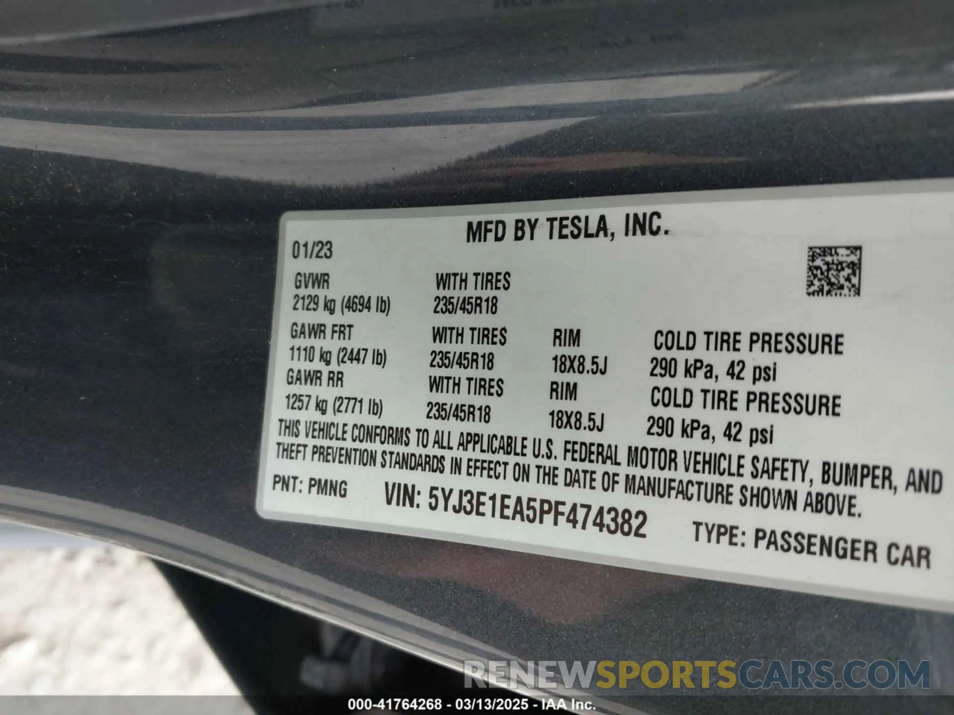 9 Photograph of a damaged car 5YJ3E1EA5PF474382 TESLA MODEL 3 2023