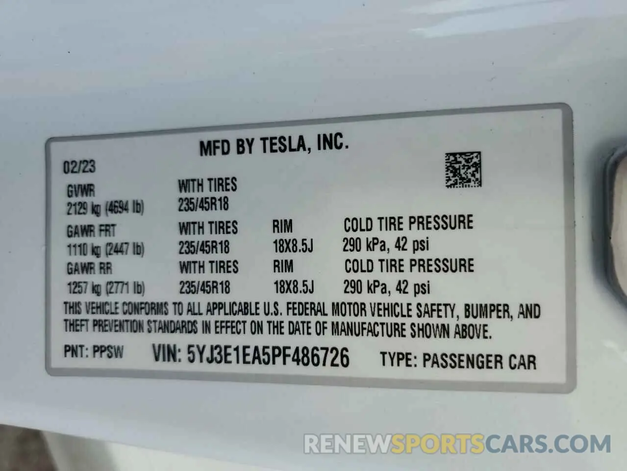 15 Photograph of a damaged car 5YJ3E1EA5PF486726 TESLA MODEL 3 2023