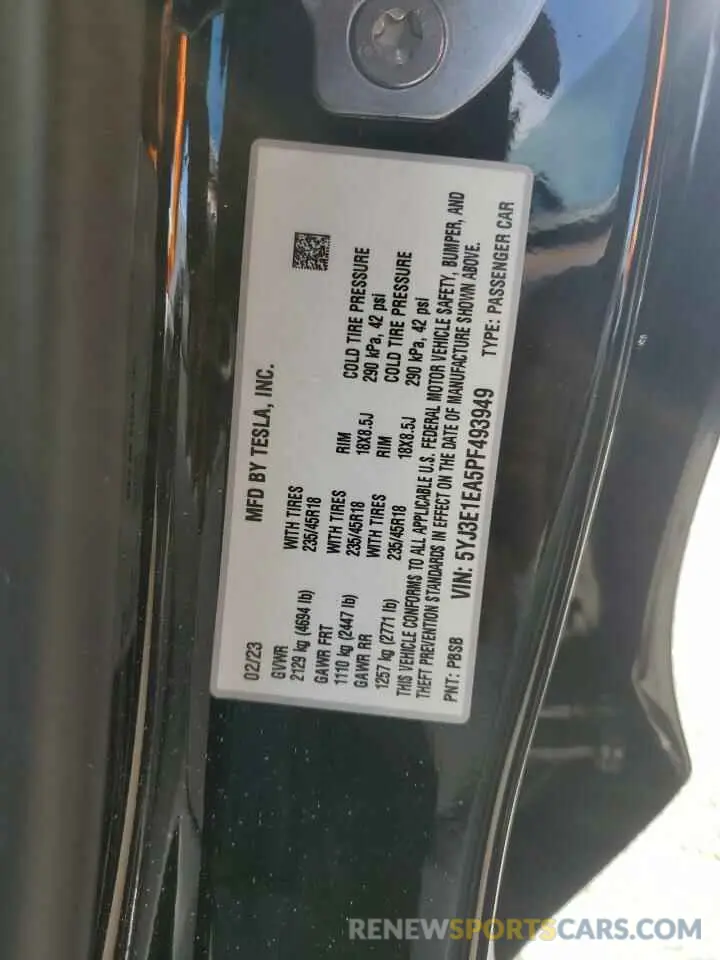 13 Photograph of a damaged car 5YJ3E1EA5PF493949 TESLA MODEL 3 2023