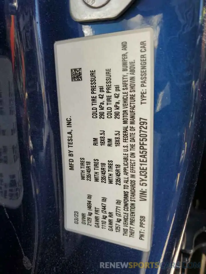 12 Photograph of a damaged car 5YJ3E1EA5PF507297 TESLA MODEL 3 2023