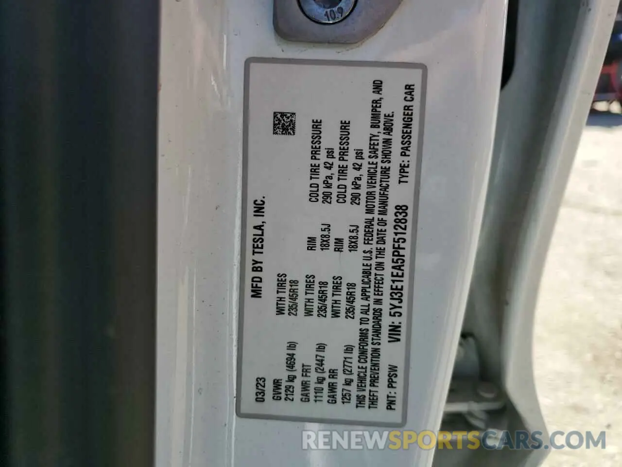 12 Photograph of a damaged car 5YJ3E1EA5PF512838 TESLA MODEL 3 2023