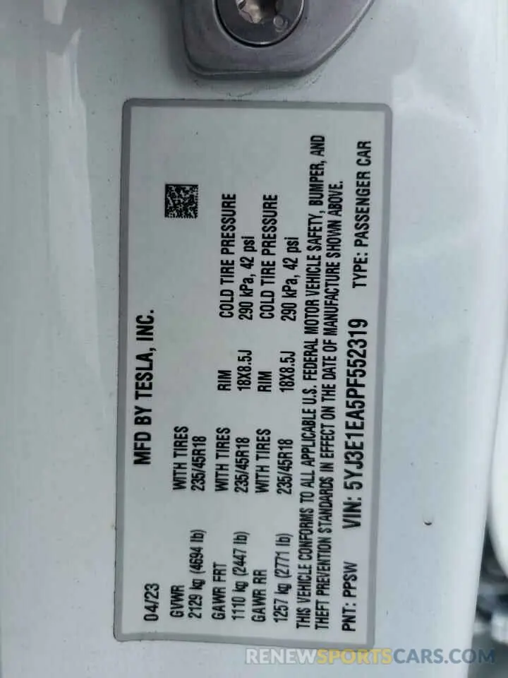 13 Photograph of a damaged car 5YJ3E1EA5PF552319 TESLA MODEL 3 2023