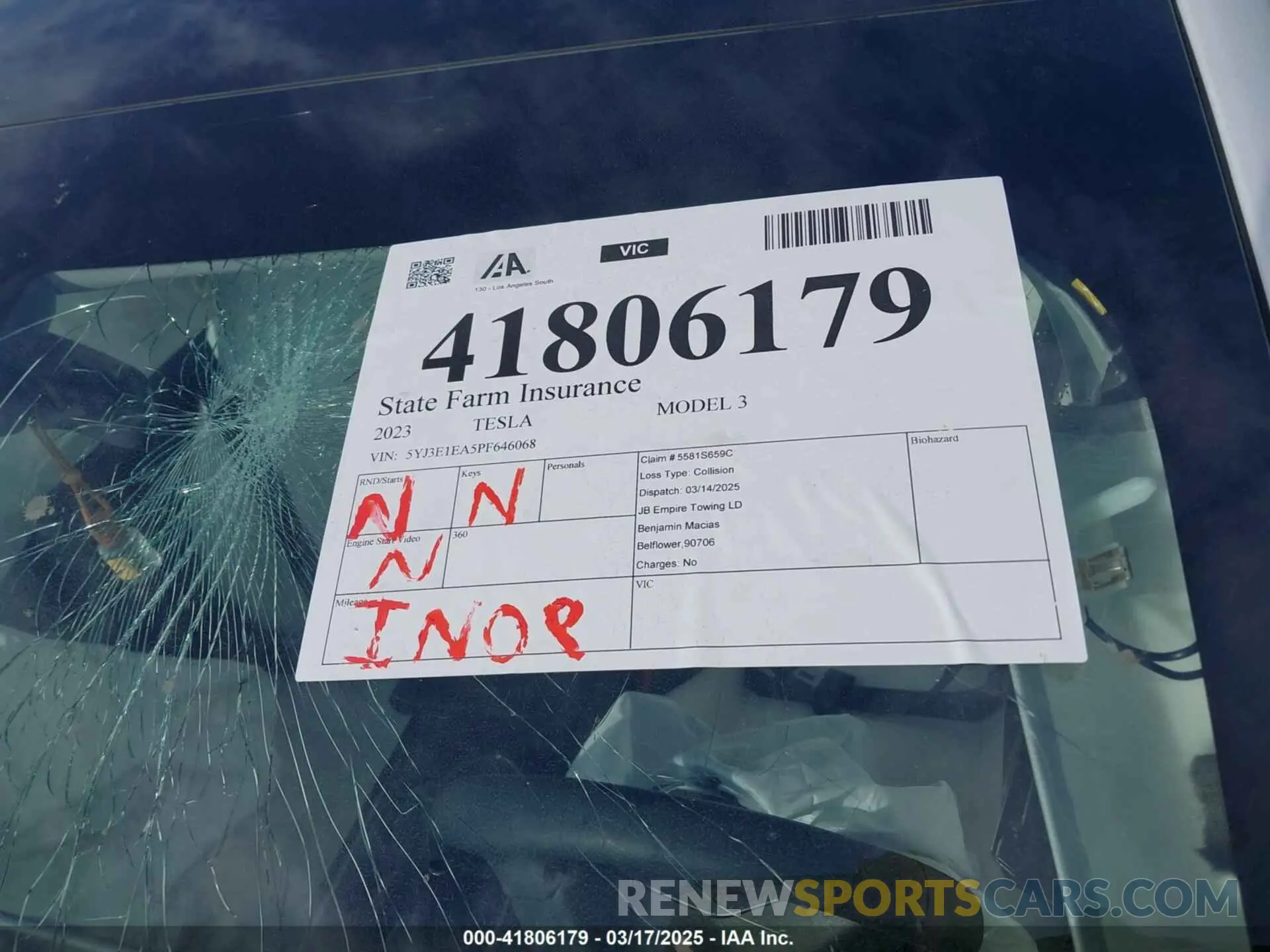 18 Photograph of a damaged car 5YJ3E1EA5PF646068 TESLA MODEL 3 2023