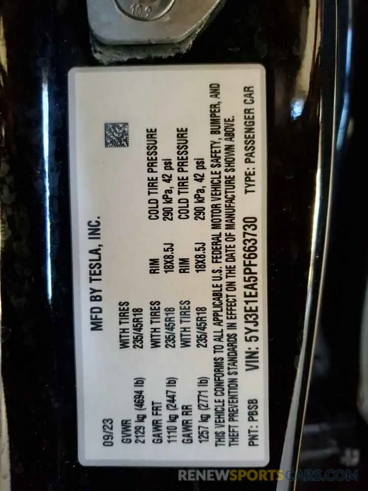 13 Photograph of a damaged car 5YJ3E1EA5PF663730 TESLA MODEL 3 2023