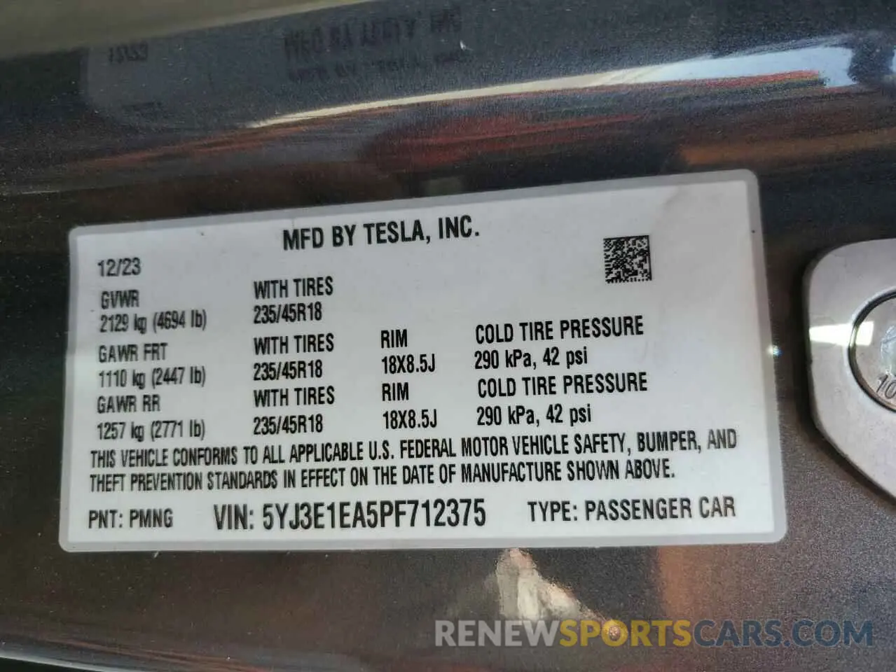 12 Photograph of a damaged car 5YJ3E1EA5PF712375 TESLA MODEL 3 2023