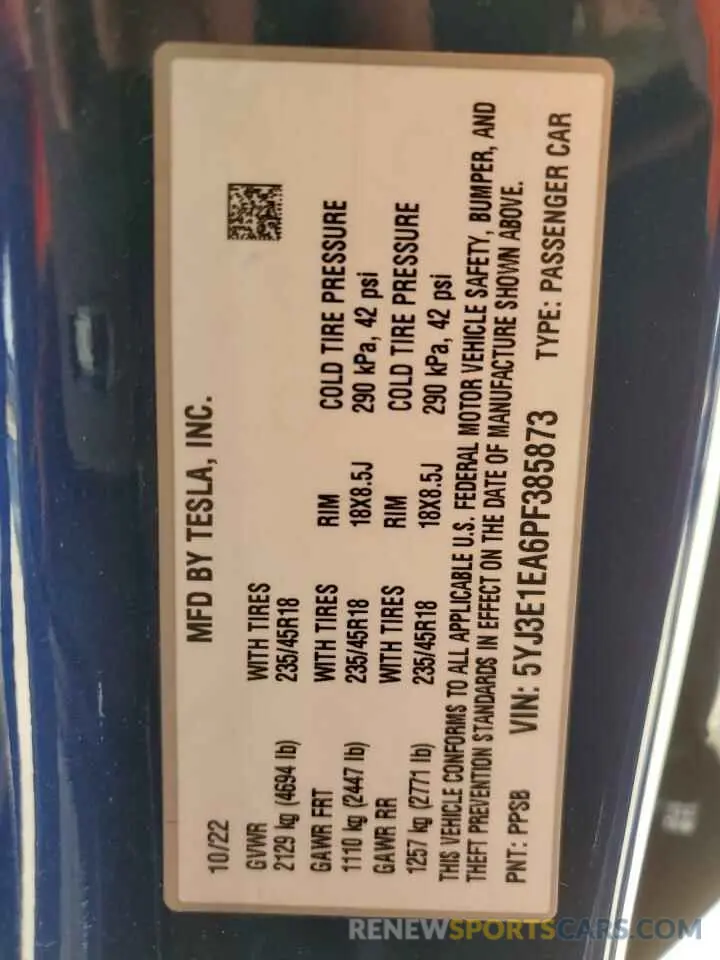 12 Photograph of a damaged car 5YJ3E1EA6PF385873 TESLA MODEL 3 2023