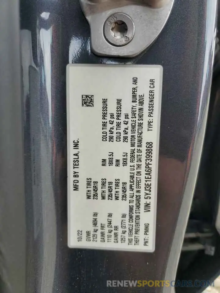 13 Photograph of a damaged car 5YJ3E1EA6PF399868 TESLA MODEL 3 2023