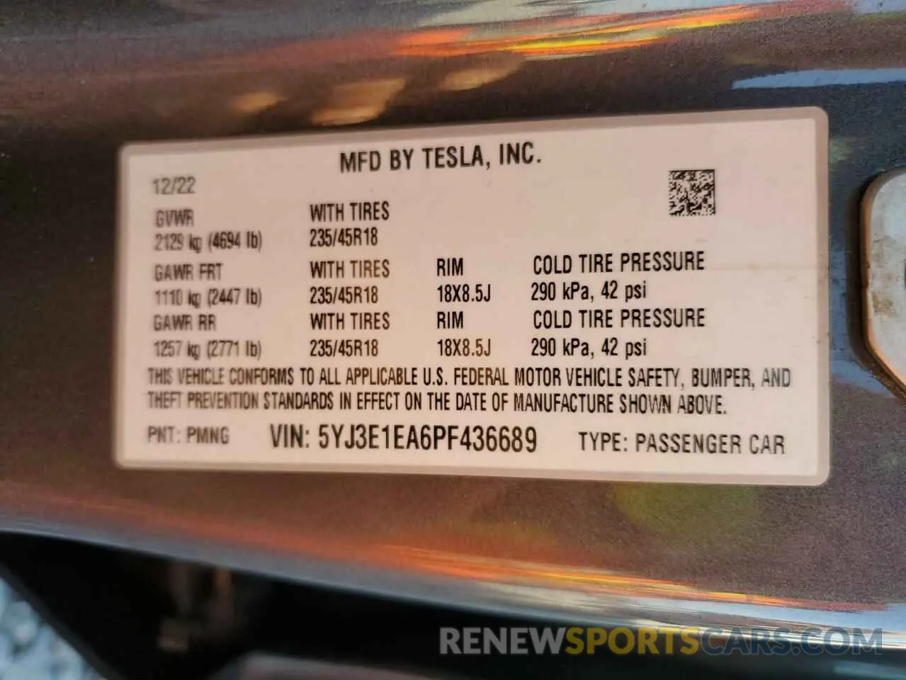 12 Photograph of a damaged car 5YJ3E1EA6PF436689 TESLA MODEL 3 2023
