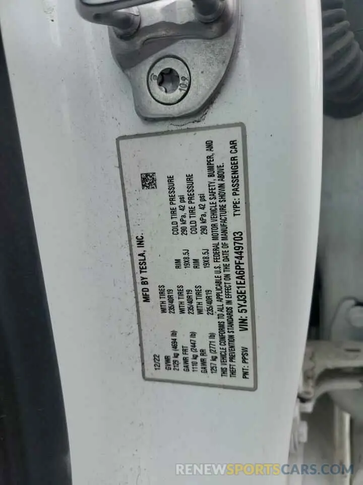 12 Photograph of a damaged car 5YJ3E1EA6PF449703 TESLA MODEL 3 2023