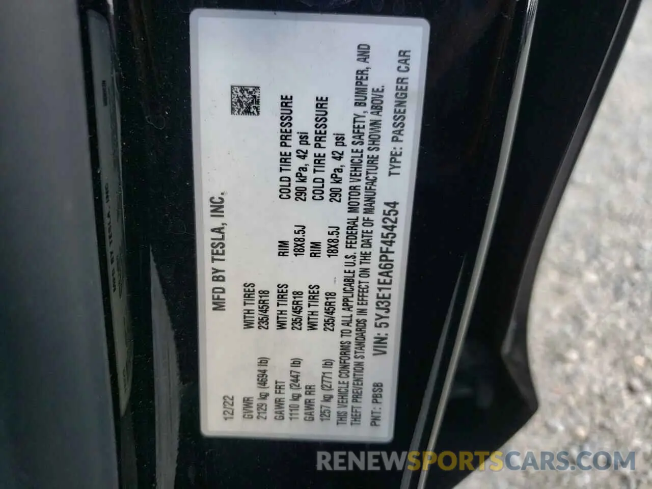 12 Photograph of a damaged car 5YJ3E1EA6PF454254 TESLA MODEL 3 2023