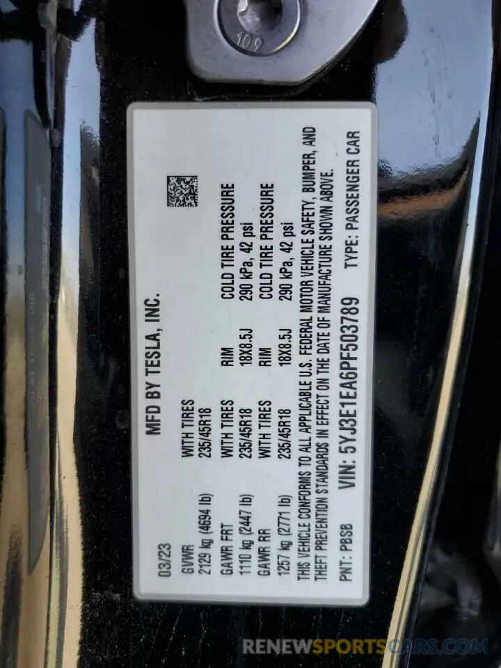 15 Photograph of a damaged car 5YJ3E1EA6PF503789 TESLA MODEL 3 2023