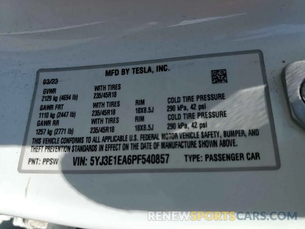 12 Photograph of a damaged car 5YJ3E1EA6PF540857 TESLA MODEL 3 2023