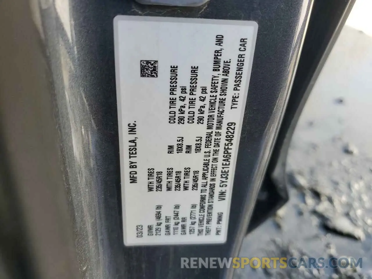 12 Photograph of a damaged car 5YJ3E1EA6PF548229 TESLA MODEL 3 2023