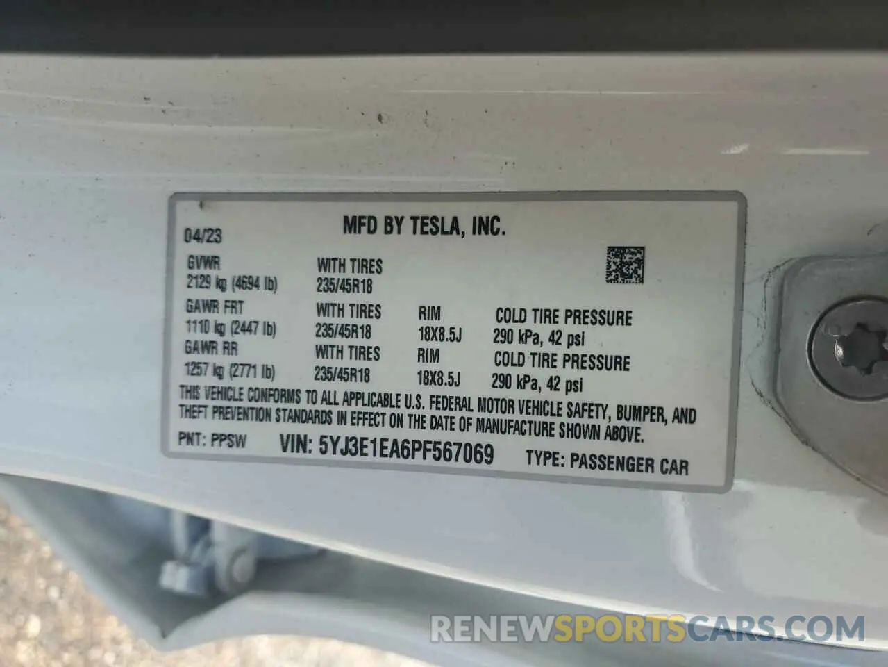 12 Photograph of a damaged car 5YJ3E1EA6PF567069 TESLA MODEL 3 2023