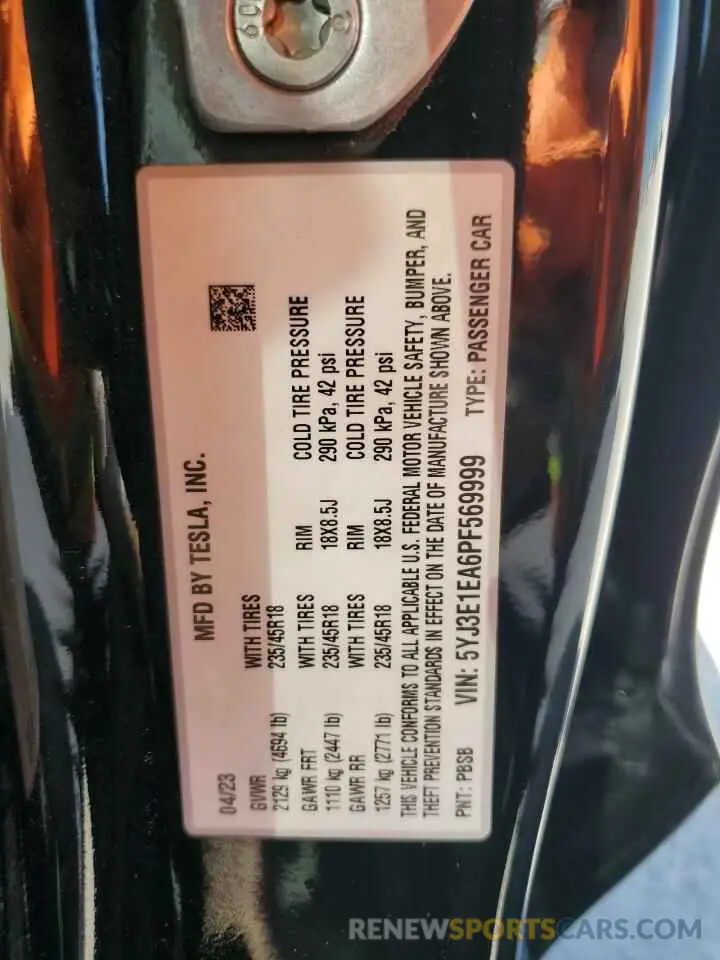 12 Photograph of a damaged car 5YJ3E1EA6PF569999 TESLA MODEL 3 2023