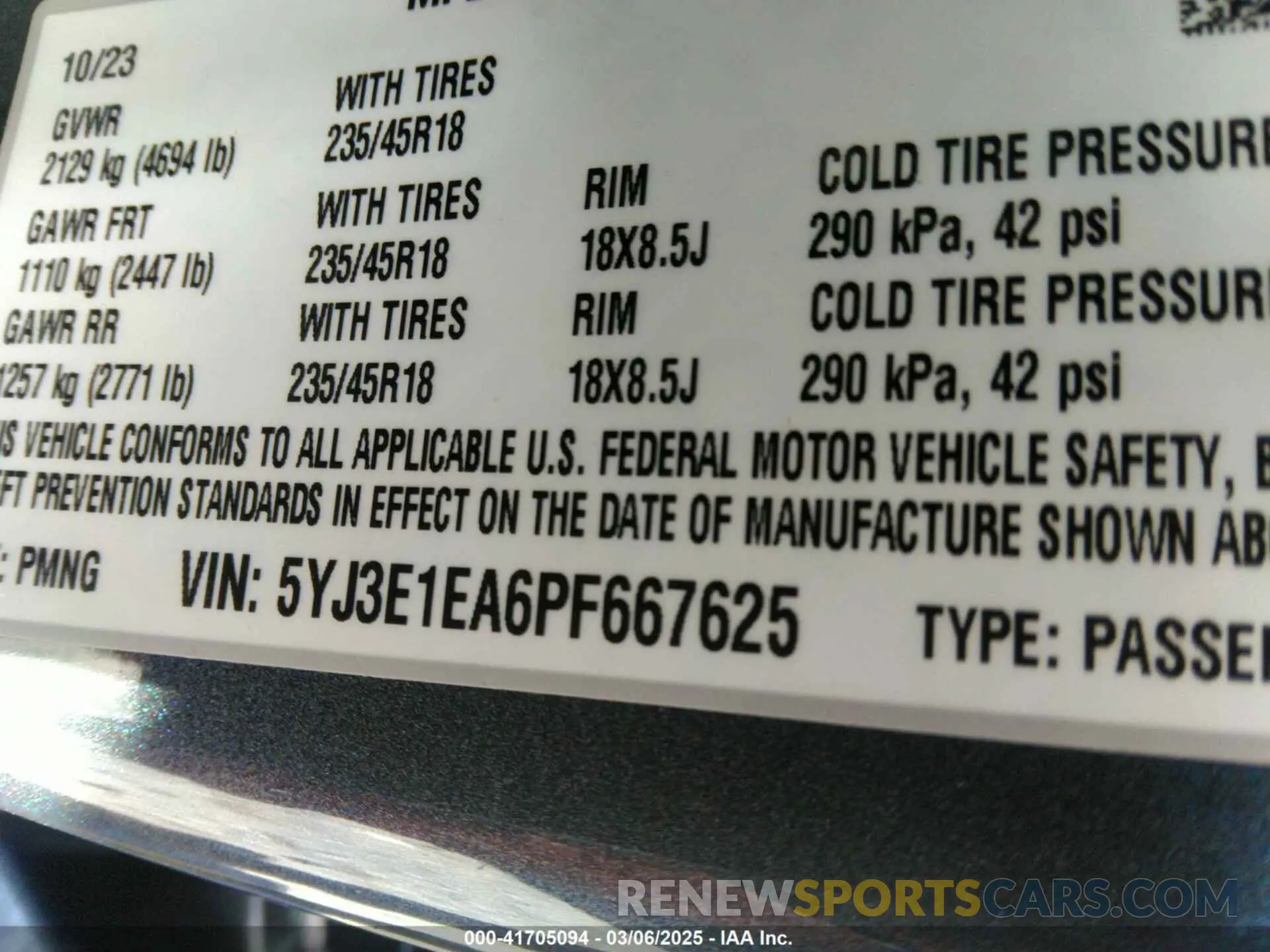 8 Photograph of a damaged car 5YJ3E1EA6PF667625 TESLA MODEL 3 2023