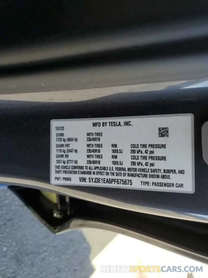 14 Photograph of a damaged car 5YJ3E1EA6PF675675 TESLA MODEL 3 2023