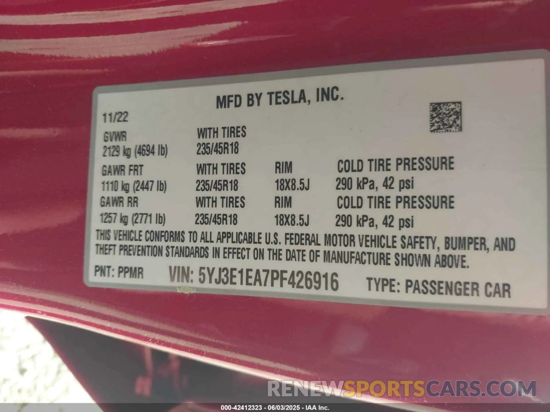 9 Photograph of a damaged car 5YJ3E1EA7PF426916 TESLA MODEL 3 2023