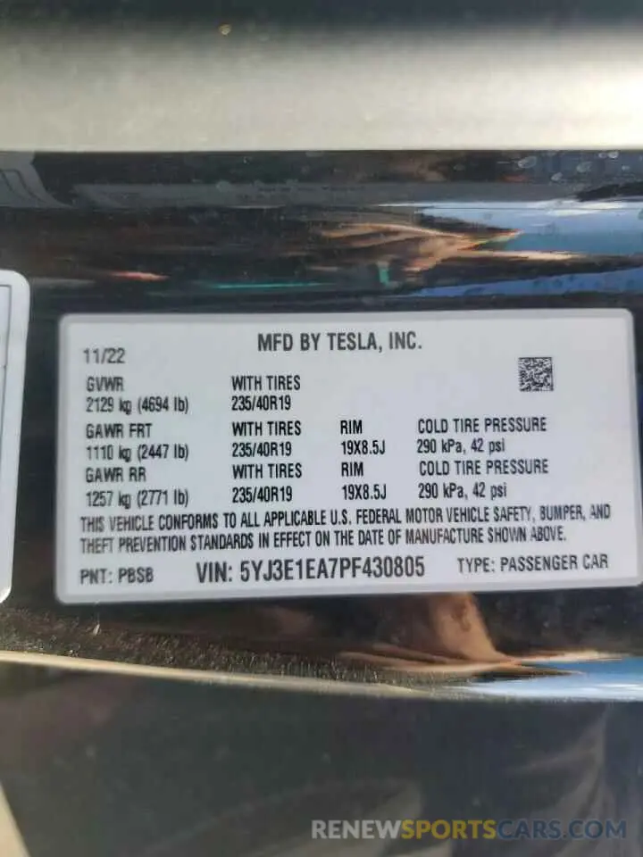 12 Photograph of a damaged car 5YJ3E1EA7PF430805 TESLA MODEL 3 2023