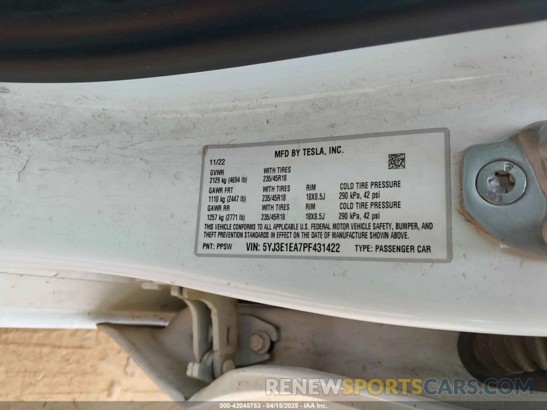 9 Photograph of a damaged car 5YJ3E1EA7PF431422 TESLA MODEL 3 2023