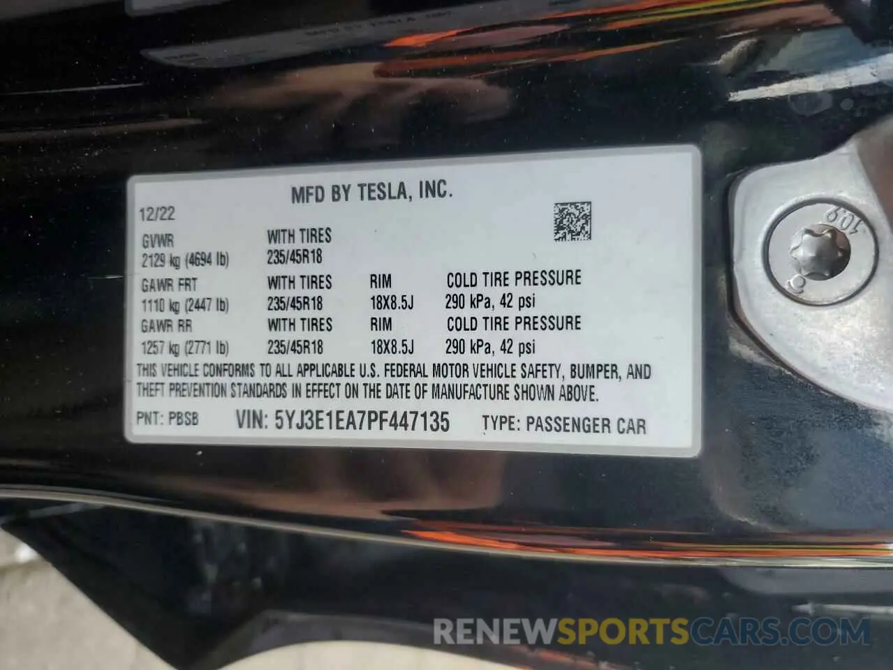 12 Photograph of a damaged car 5YJ3E1EA7PF447135 TESLA MODEL 3 2023