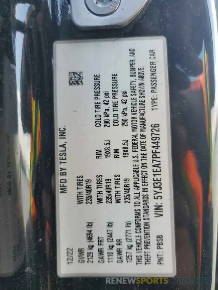 13 Photograph of a damaged car 5YJ3E1EA7PF449726 TESLA MODEL 3 2023
