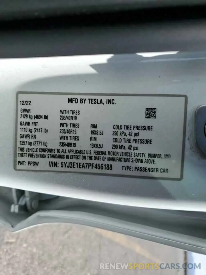 12 Photograph of a damaged car 5YJ3E1EA7PF456188 TESLA MODEL 3 2023