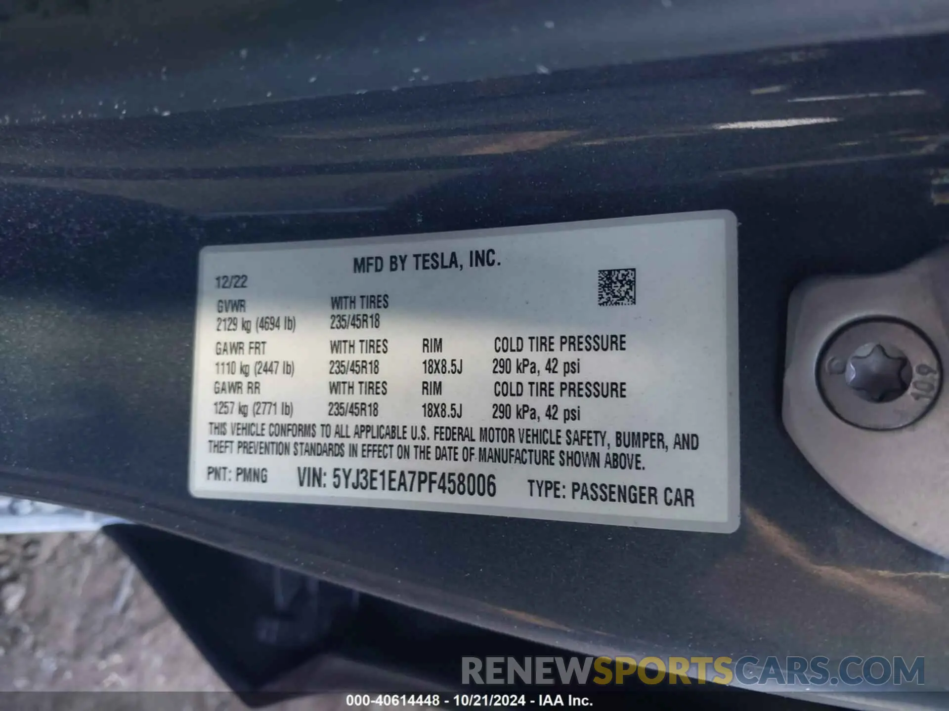 9 Photograph of a damaged car 5YJ3E1EA7PF458006 TESLA MODEL 3 2023