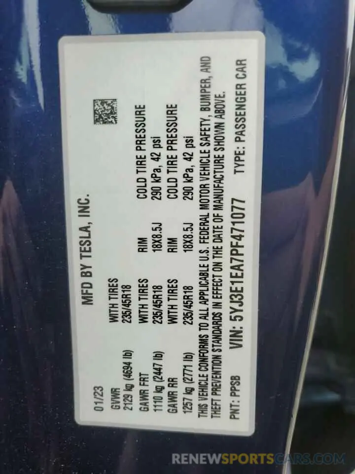 12 Photograph of a damaged car 5YJ3E1EA7PF471077 TESLA MODEL 3 2023