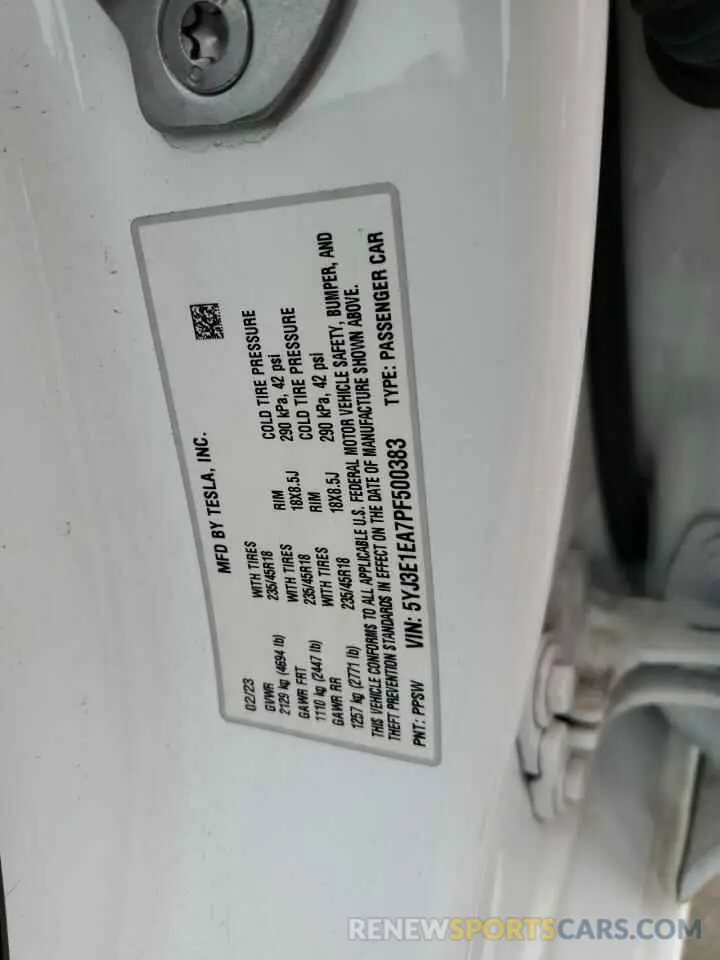 12 Photograph of a damaged car 5YJ3E1EA7PF500383 TESLA MODEL 3 2023