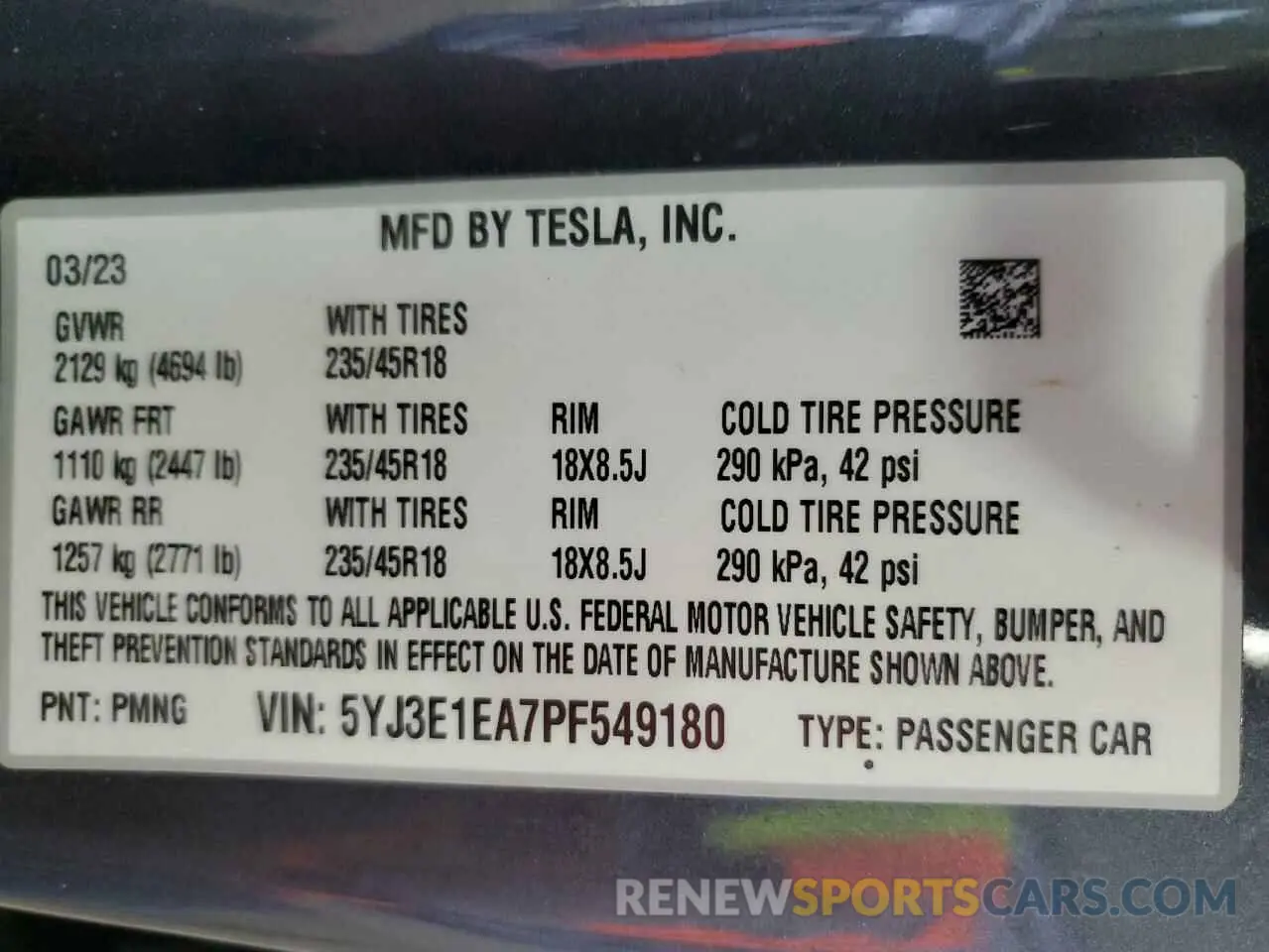 13 Photograph of a damaged car 5YJ3E1EA7PF549180 TESLA MODEL 3 2023