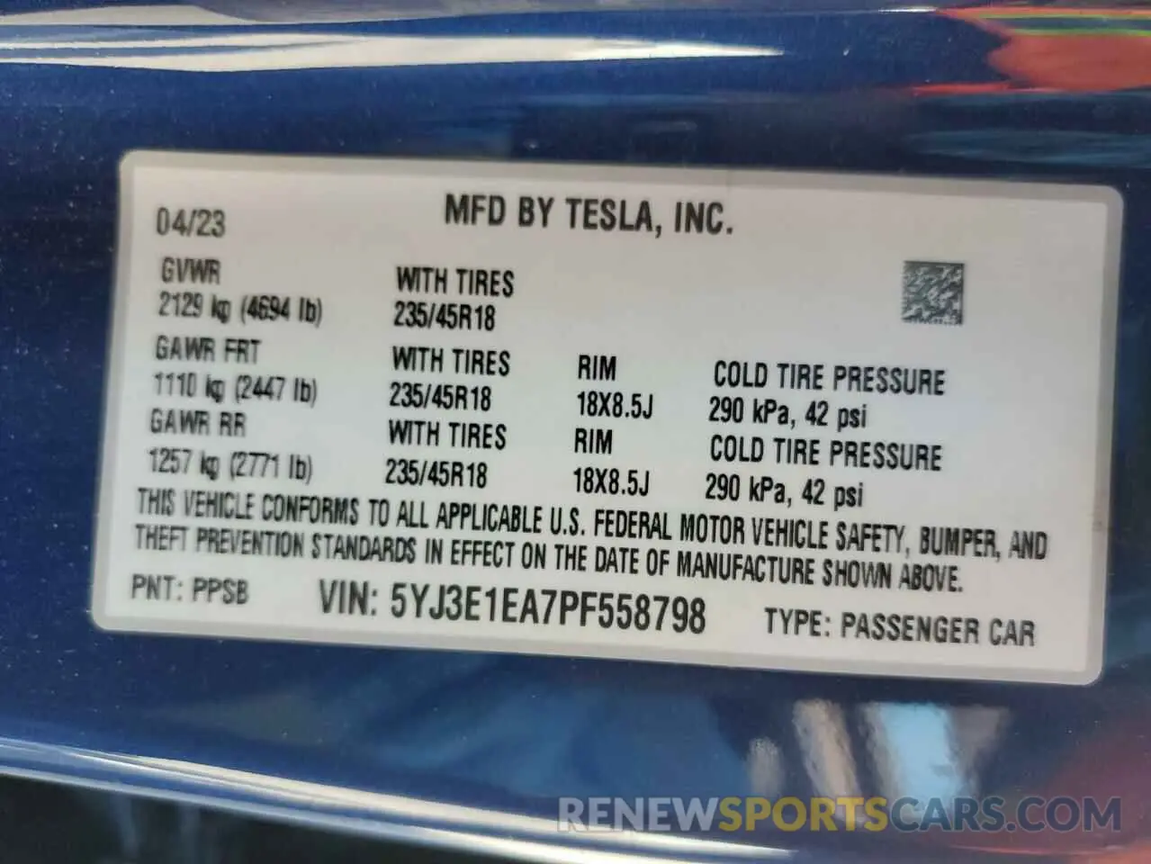 13 Photograph of a damaged car 5YJ3E1EA7PF558798 TESLA MODEL 3 2023