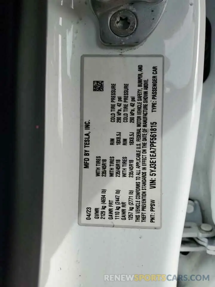 13 Photograph of a damaged car 5YJ3E1EA7PF561815 TESLA MODEL 3 2023