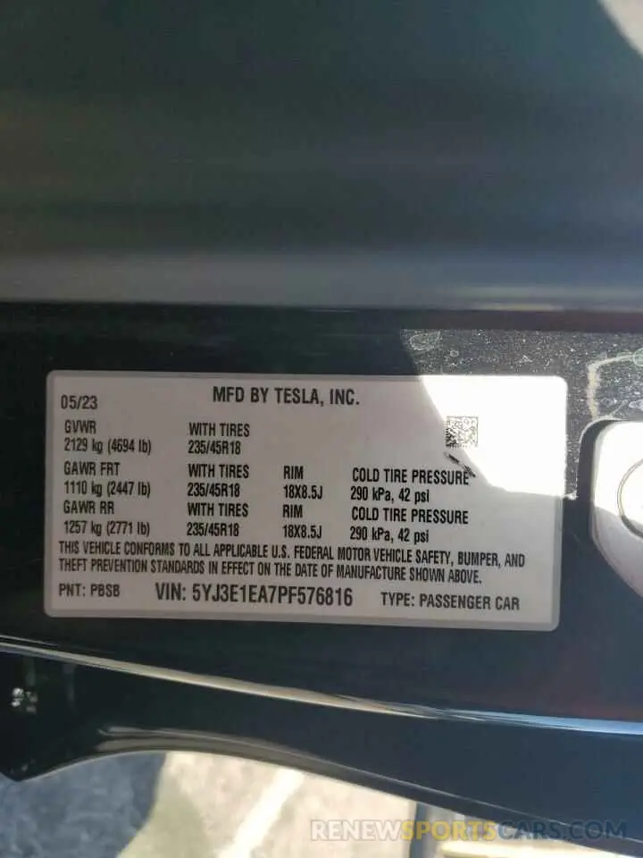 13 Photograph of a damaged car 5YJ3E1EA7PF576816 TESLA MODEL 3 2023