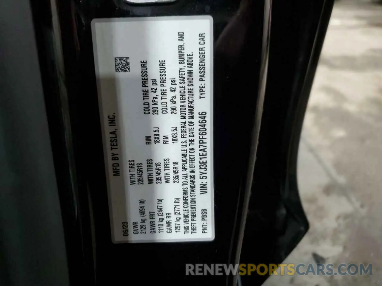 13 Photograph of a damaged car 5YJ3E1EA7PF604646 TESLA MODEL 3 2023