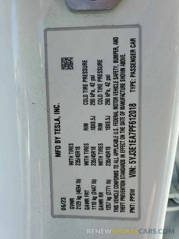 13 Photograph of a damaged car 5YJ3E1EA7PF612018 TESLA MODEL 3 2023