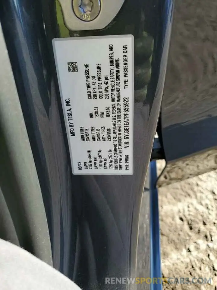 12 Photograph of a damaged car 5YJ3E1EA7PF655922 TESLA MODEL 3 2023