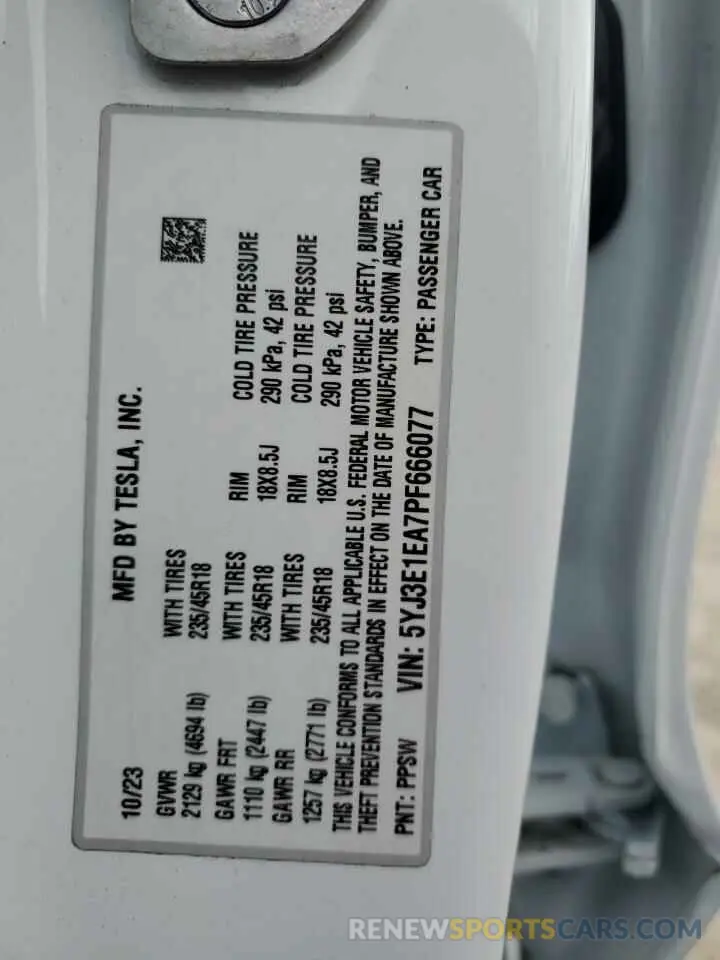 14 Photograph of a damaged car 5YJ3E1EA7PF666077 TESLA MODEL 3 2023