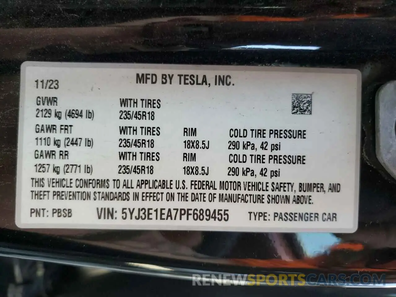12 Photograph of a damaged car 5YJ3E1EA7PF689455 TESLA MODEL 3 2023