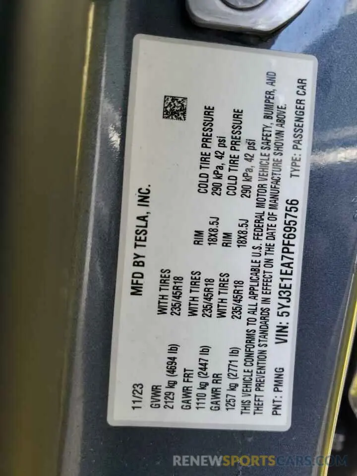 12 Photograph of a damaged car 5YJ3E1EA7PF695756 TESLA MODEL 3 2023