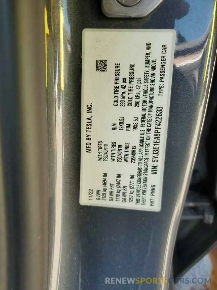 12 Photograph of a damaged car 5YJ3E1EA8PF422633 TESLA MODEL 3 2023