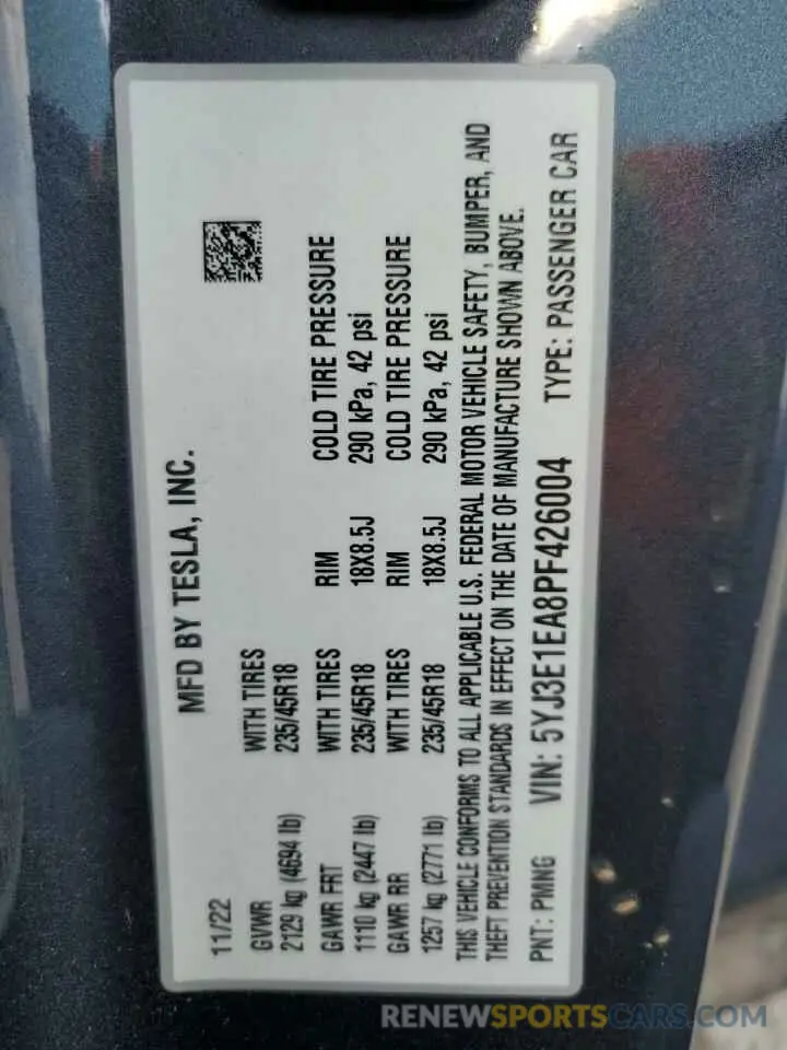 12 Photograph of a damaged car 5YJ3E1EA8PF426004 TESLA MODEL 3 2023